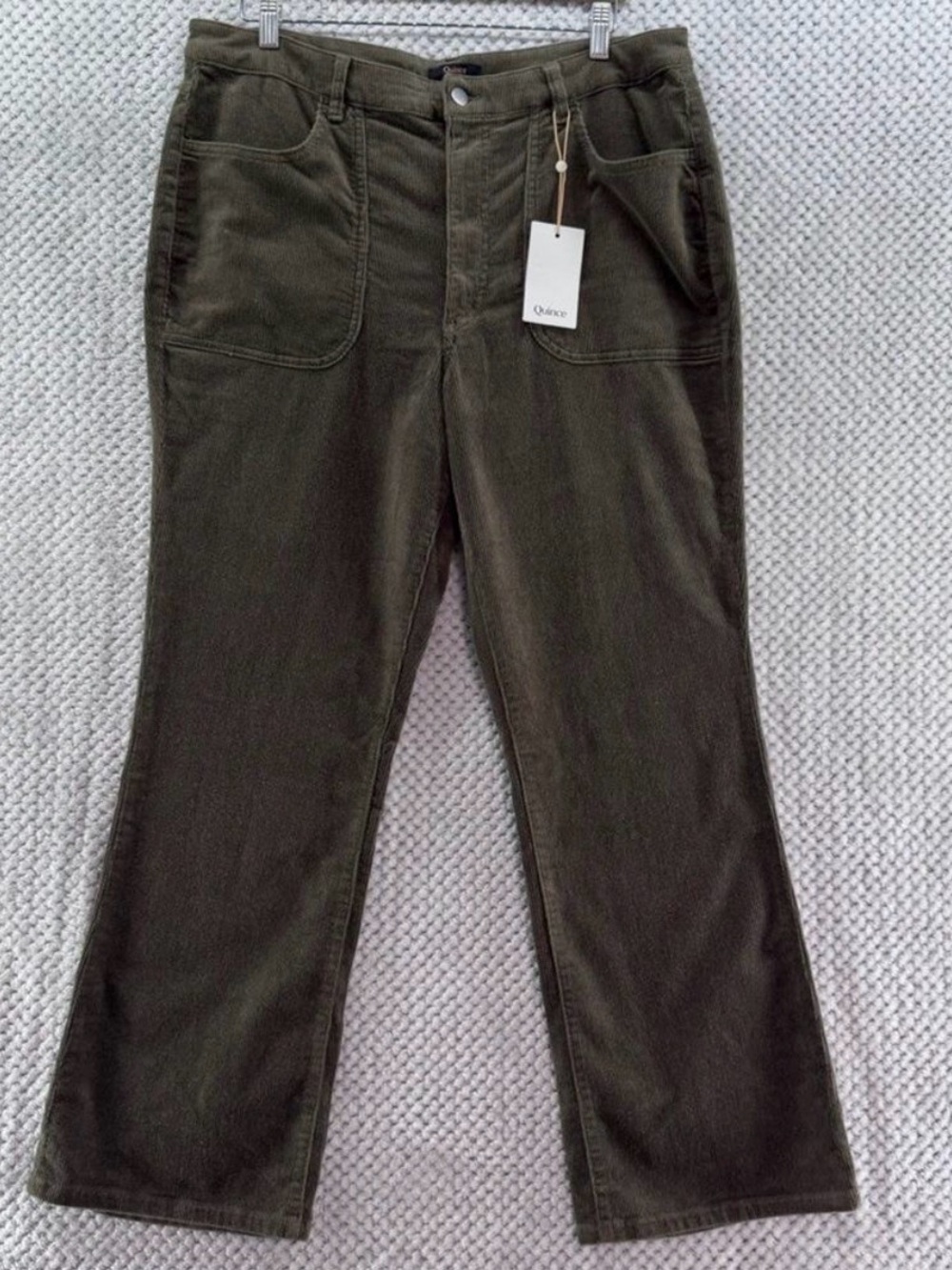 Quince Pants Womens 16 Green Seaweed Organic Cotton Stretch Corduroy Flare New